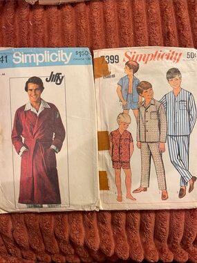 Vintage Simplicity Men's Red Robe & Boys' Blue and Cream Pajama Patterns